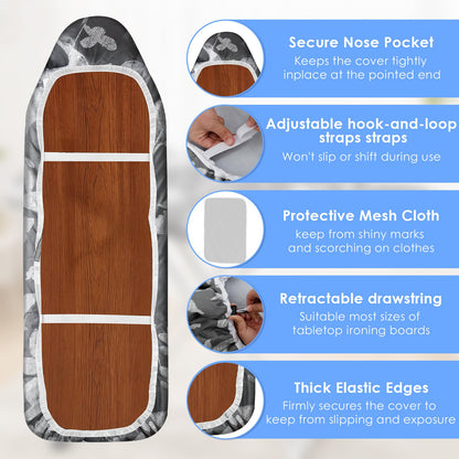 Ironing Board Cover 20" x 55" Extra Wide Thick Padding Fits Most Ironing Boards , Non-Stick, Scorch & Stain Resistant, Easy Install Elastic Edge, Bonus Heat Resistant Ironing Mesh Press Cloth for Home