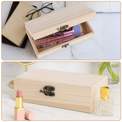 10 Pack Wooden Box with Hinged Lid, Unfinished Wood Box for Crafts, Large Unpainted Wooden Boxes for DIY Art Gifts Storage Jewelry, 8x4x2 Inch