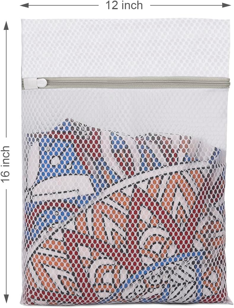 3Pcs Durable Honeycomb Mesh Laundry Bags, Reusable Washing Machine Wash Bags for Delicates 12 x 16 Inches (3 Medium)