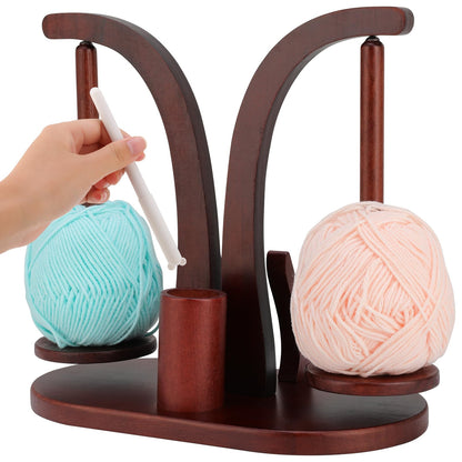 Ovveroche Magnetic Yarn Holder for Crocheting and Knitting, Magnetic Rotating Wooden Yarn Spinner with Crochet Accessories Storage and Phone Stand for Crochet Gifts for Crochet Knitting Lovers