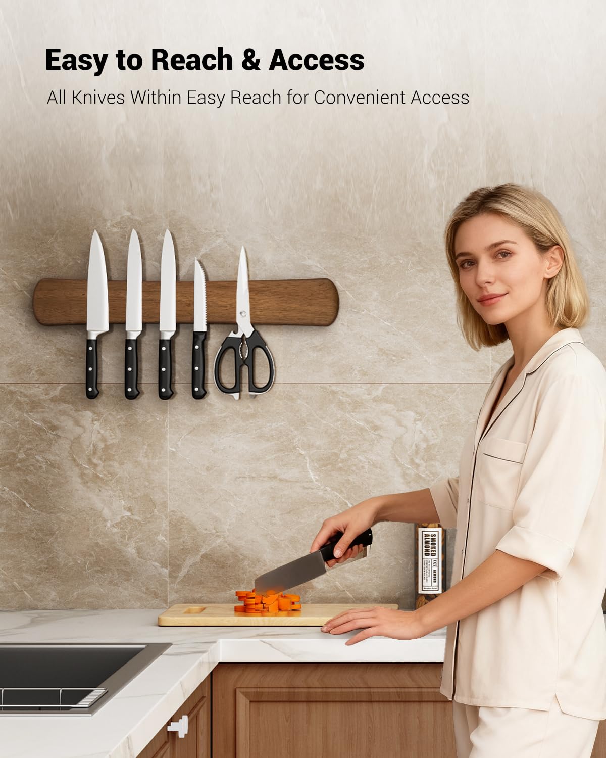 Swaitee Magnetic Knife Holder for Wall, 16 Inch Wood Knife Strip with Strong Magnetism, Kitchen Accessories Organizer, Housewarming Gifts for New Home, Storage Space Savers for Apartment/Rv/Farmhouse