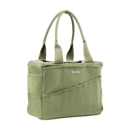Soolla Studio Bag: Pottery Tool Bag, Art Supply Storage, Knitting Yarn Organizer, Crochet Projects, & Washable Craft Tote, 30 Pockets, 25+ Canvas Colors, Student Artist Gift (Ganja Green)
