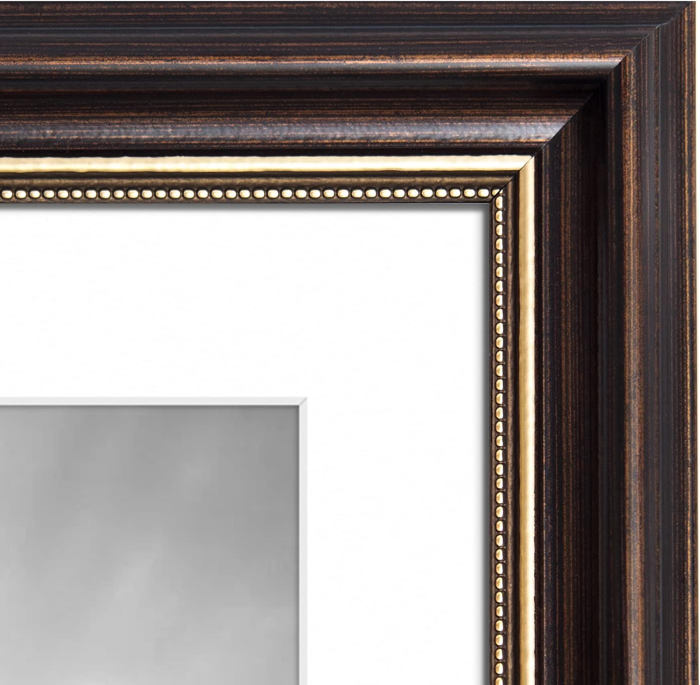 Space Art Deco 7x14 Collage Picture Frame with 3 Openings for Three 4x6 Photos or 7x14 Prints, Dark Brown/Ornate Gold