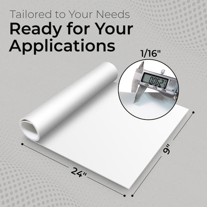 Exactly Rubber - White Silicone Sheet, 60A Durometer Silicone Mat, Food-Grade Rubber Mat with -80 to 450°F Temperature Resistance, 400% Elongation, Silicone Placemat Made in The USA, 1/16 x 9” x 24