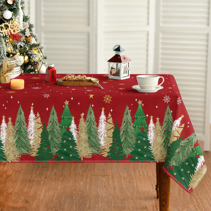60140 Inch Horaldaily Christmas Tablecloth Rectangular, Christmas Trees Red Washable Table Cover for Party Picnic
