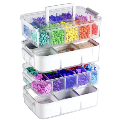 CraftGenes 4-Layer Craft Organizers and Storage with 2 Removable Drawers, Large Art Supply Case with 20 Adjustable Dividers, Portable Sewing Box for Beads, Craft Supplies, Scrapbooking&Tools