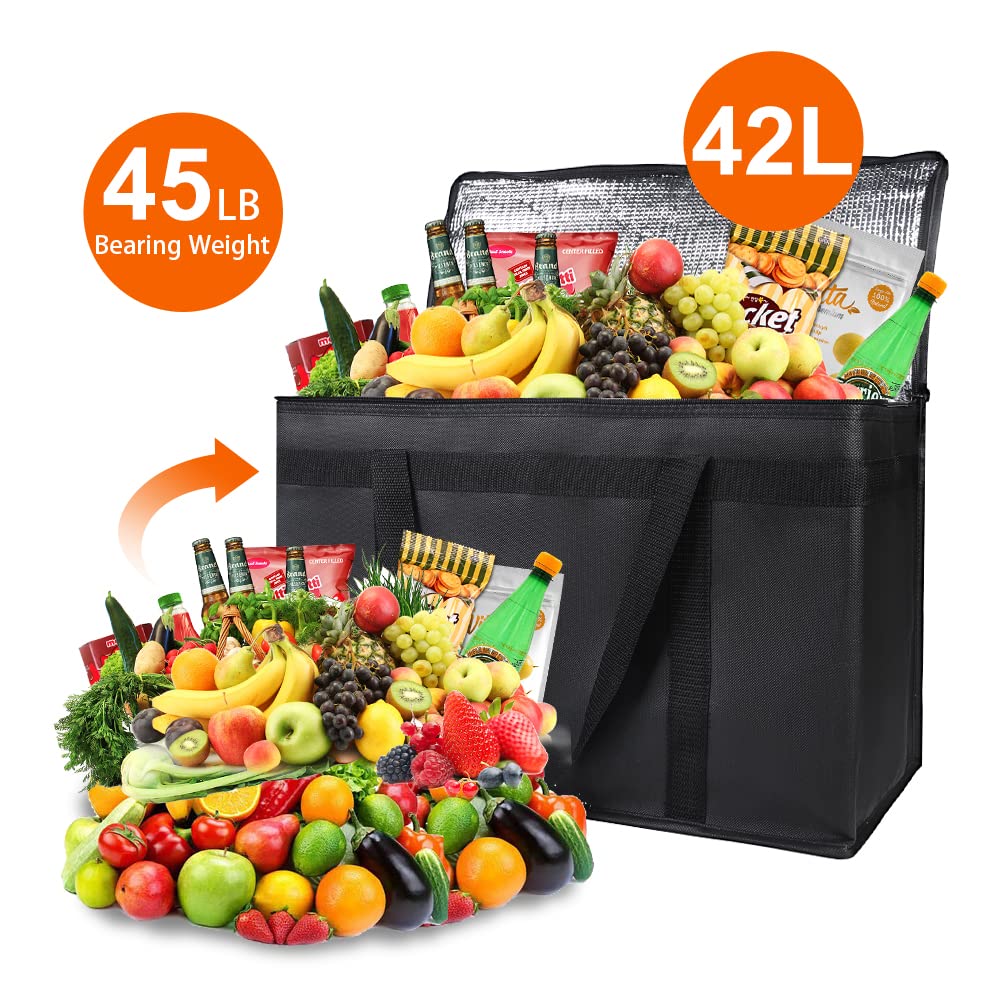 1-Pack Frozen Bodaon Insulated Food Delivery Bag, XX-Large Reusable Grocery Shopping Bag, Food Cold, Cooler Bags