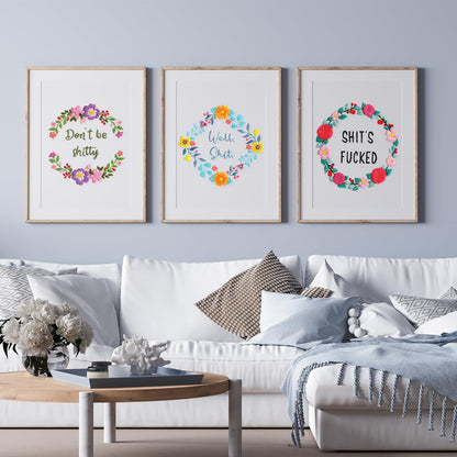 Louise Maelys 3 Sets Funny Embroidery Kits for Beginners,Cross Stitch Kit for Adults,DIY Starters Needlepoint with Flower Wreath Pattern,Including Instruction and Threads