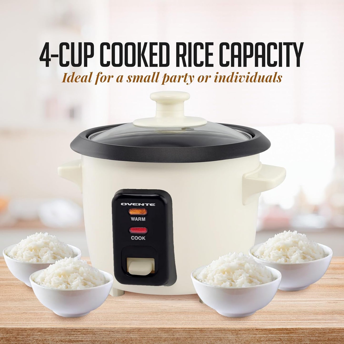OVENTE Electric Rice Cooker, Non-Stick Aluminium Pot, Automatic Keep Warm, 4-Cup Cooked Rice