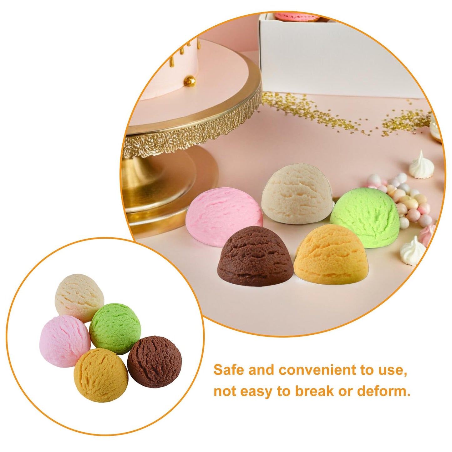 TOYANDONA 5Pcs Simulated Ice Cream Balls Realistic Fake Ice Cream Props for Photography Display and Shop Decor Lifelike Model Toy Food 2.16X2.16X1.25In