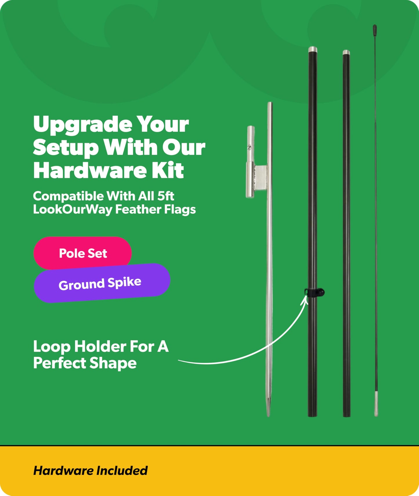 LookOurWay Feather Flag Pole Kit 3-Pack Bundle - 7ft Tall Grand Opening Advertising Banners with Poles and Ground Spikes - Open Red/White, Now Open Red/Yellow, Welcome Red/Blue