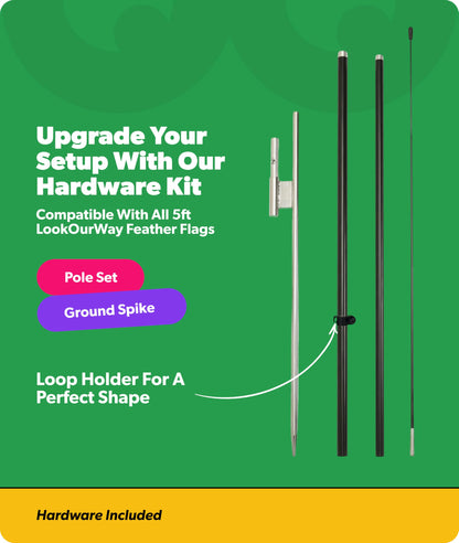 LookOurWay Feather Flag Pole Kit 3-Pack Bundle - 7ft Tall Grand Opening Advertising Banners with Poles and Ground Spikes - Open Red/White, Now Open Red/Yellow, Welcome Red/Blue