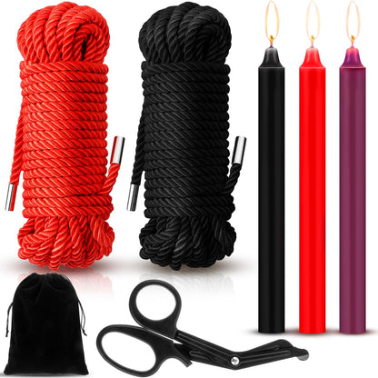 Tisancy 7 Pcs Decorative Accessory Kit - 3 Low Temperature Candles, 2 Soft Silk String, 1 Storage Bag and 1 Scissors, for Wedding Decor & Daily Use