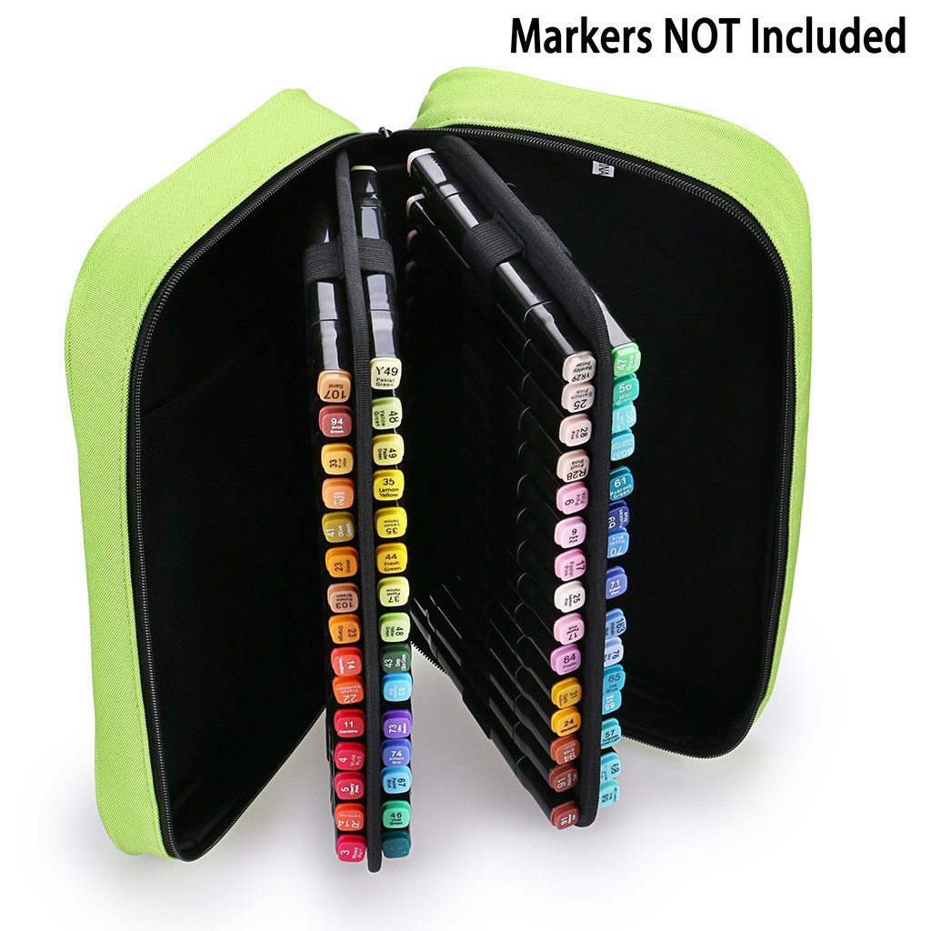 BTSKY Art Marker Carrying Case Lipstick Organizer-60 Slots Canvas Zippered Markers Storage for Touch Spectrum Noir Paint Sharpie Markers, Empty Wallet Only(Green)