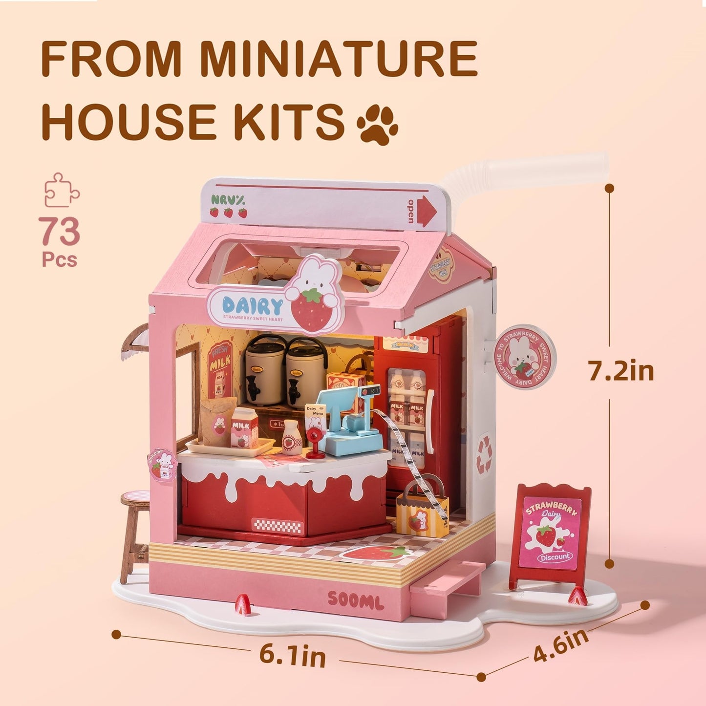 Wowood DIY Mini House Building Miniature Kit Milkbox, Miniverse Lifestyle Bookshelf Decoration, Cute Craft Kits for Women or Girls 14+, Kawaii Gifts Hobbies for Crafters (Strawberry Milkbox)