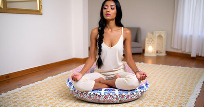 22" CRAFT KALA Floor Pillows Cover for Sitting, Large Meditation Cushions Cover for Adults, Bohemian Mandala Round Pouf