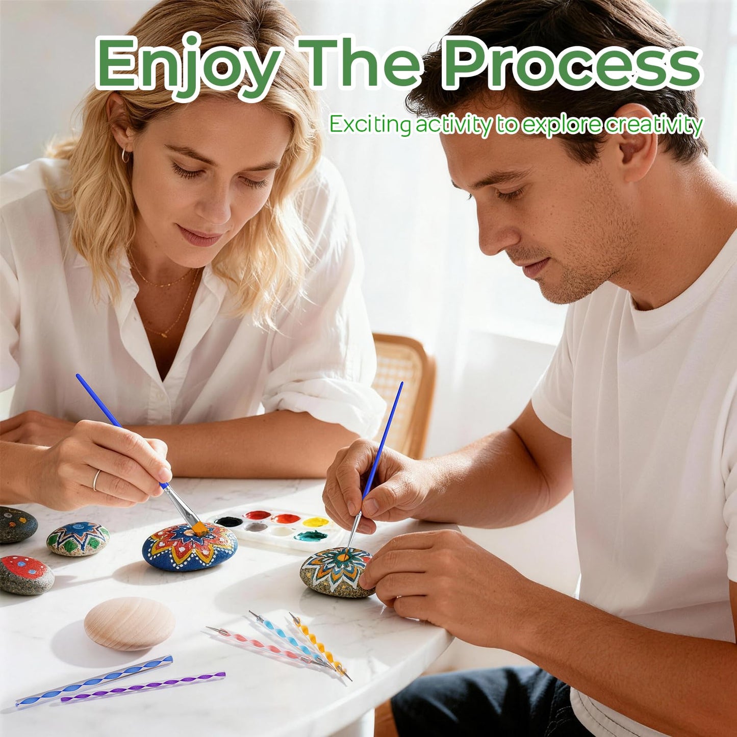 Nicpro Mandala Rock Painting Kit, Dot Arts and Crafts for Adults, Mandala Dotting Tools Kit, Large Wooden Rocks for Painting, DIY, Stencils, Acrylic Paints, Brushes, Dotting Tools for Rocks