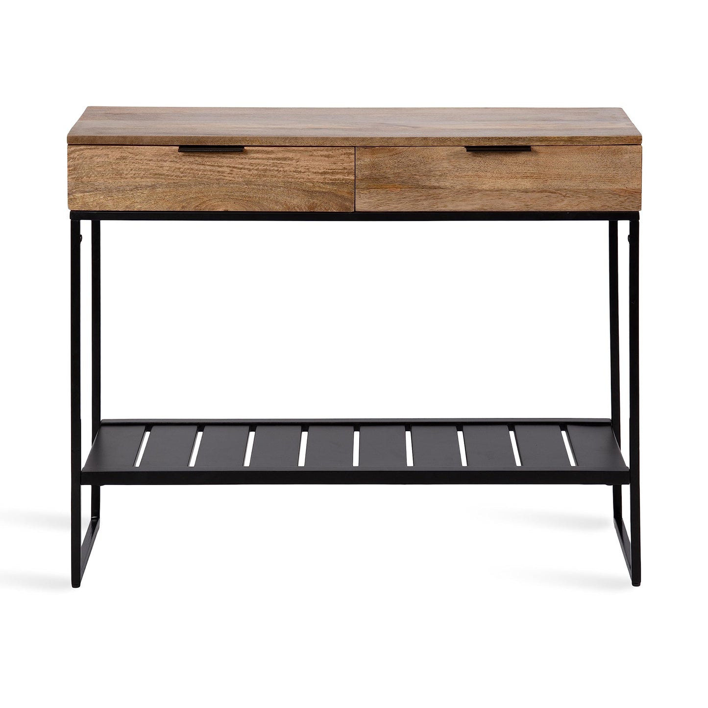 Kate and Laurel Malone Modern Wooden Console Table with Metal Shelf, 36 x 13 x 31, Natural Brown and Black, Transitional Wood Entryway Table with Storage Shelf Below