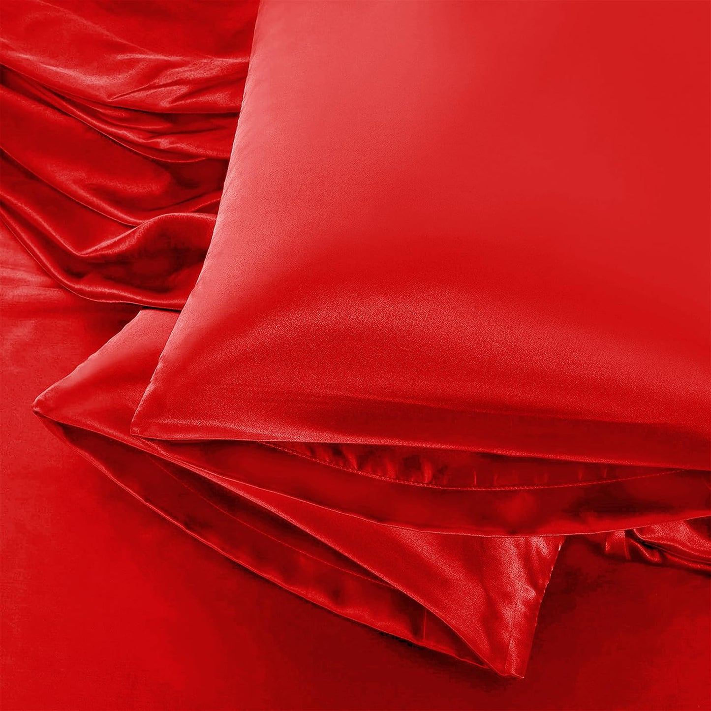 Aormenzy Satin Pillow Cases for Women Standard Size Set of 2, Red Satin Pillowcase for Hair with Envelope Closure Silky Pillow Covers Wrinkle, Fade Resistant (20x26 Inches)