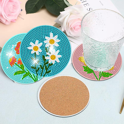 DOTZSO 8 Pcs Diamond Art Coasters Kit with Holder, Diamond Art Kits for Adults Beginners Small Diamond Painting Coasters, Arts and Crafts for Adults Supplies Item Sets (Flower)