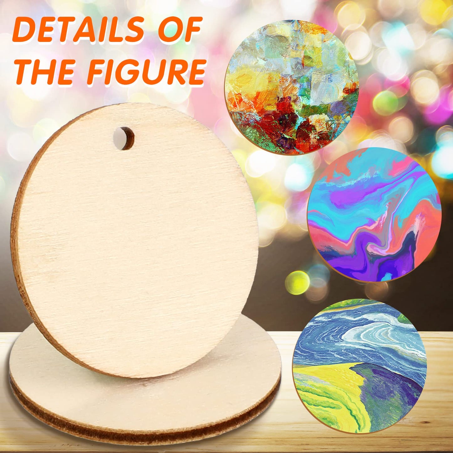 100 Pieces Unfinished Round Wooden Circles with Holes Round Wood Discs for Crafts Blank Natural Wood Circle Cutouts for DIY Crafts Party Birthday Christmas Decoration (1.5 Inch)