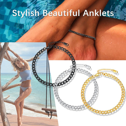 PROSTEEL Gold Cuban Link Anklets For Women Jewelry Summer Beach Foot Chain Anklet Stainless Steel Womens Ankle Bracelets