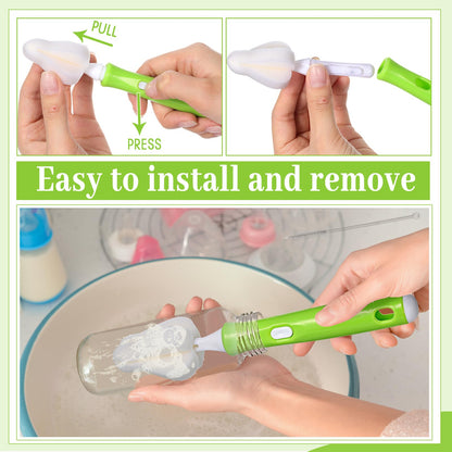 Willinglong 22 Pcs Sponge Bottle Nipple Brushes Set Including 12 Pcs Bottle Sponge Brush Heads 6 Interchangeable Nipple Brush Handles and 4 Long Straw Brushes for Baby Bottles