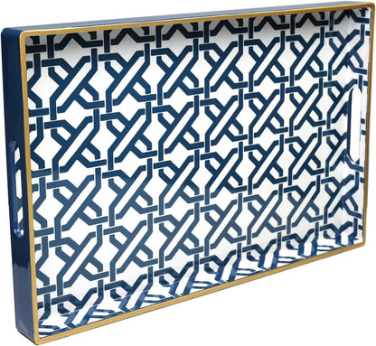 15.6 10.2" Spsyrine White Serving Tray, Plastic Marbling Tray for Coffee Table, Stylish Rectangular Decorative Tray