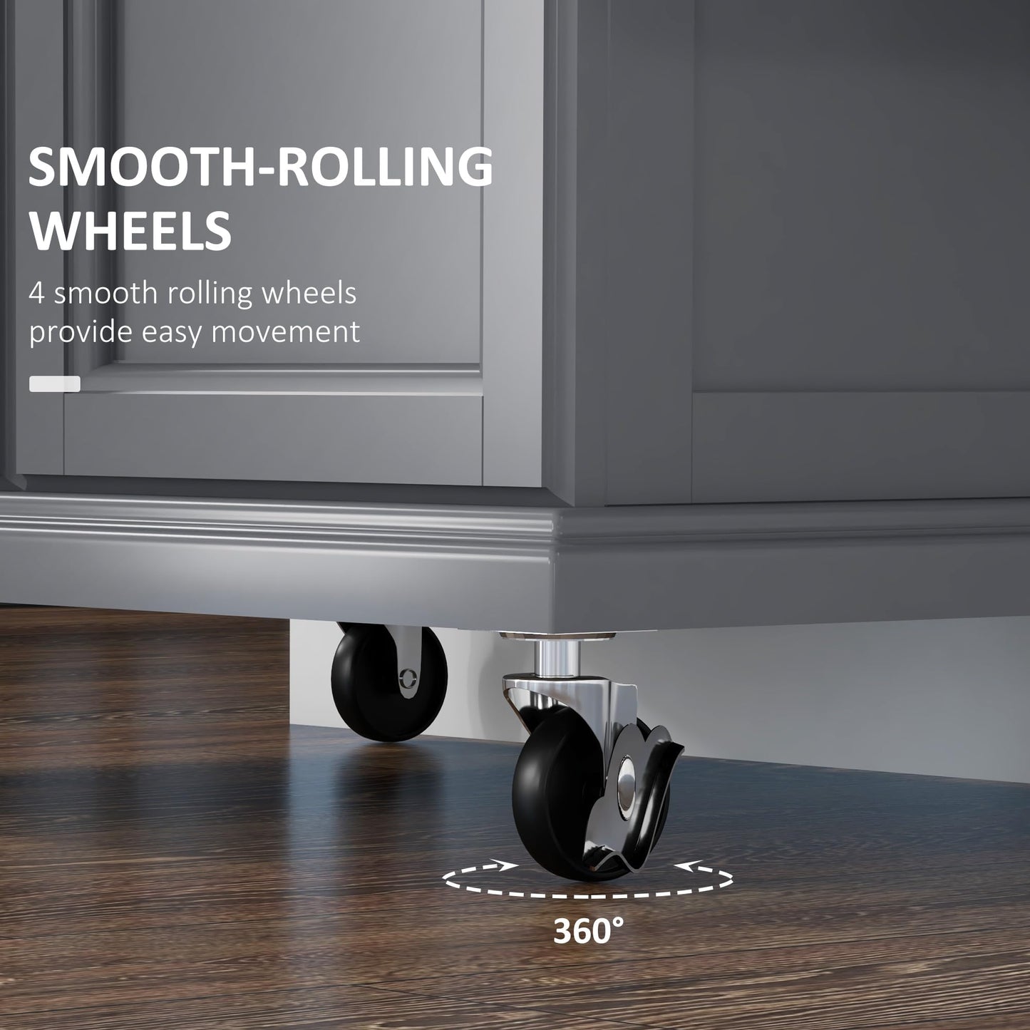 GOWE Kitchen Island on Wheels, Rolling Kitchen Cart with Stainless Steel Countertop, Drawer, Towel Rack and Spice Rack, Utility Storage Trolley, Gray