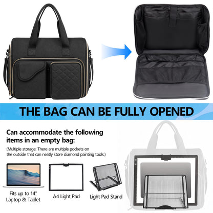 POCDUORG Portable A4 Light Pad Storage Bag for Diamond Painting Accessories, Tote Organizer Case with Multiple Pockets - Compatible with A4 Light Board, Art Supplies & Travel Carrying (Black S)