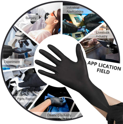 YOTU Black Disposable Nitrile Latex & Powder Free 6-Mil Gloves 100 Count, Textured, Mechanic Wearing, Cleaning, Food Black X-Large