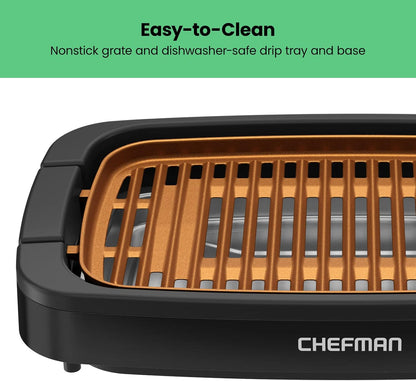 Chefman Smokeless Indoor Electric Grill, Extra Large Nonstick Table Top Grill with Adjustable Temperature Control