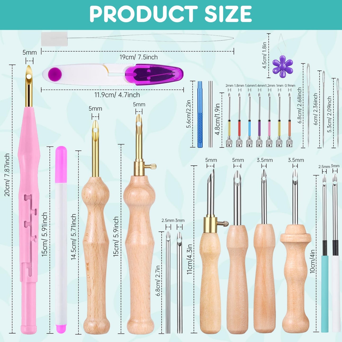 37Pcs Punch Needle Kit for Beginner,Complete Set Includes Wooden Handle Punch Needle Tools in Various Sizes & Storage Case,Perfect for Crafting and Gift(Purple)
