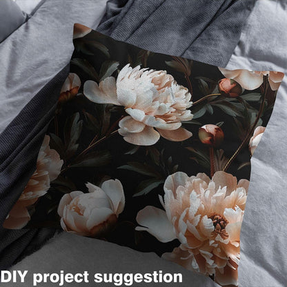3D Floral Fabric by The Yard Wild Blooming Flowers Decor No Stretch Fabrics for Sewing Supplies Natural Botanical Peony Plants Soft Flannel Polyester Fabric for DIY Home Accents 1 Yard Pre-Cut,36"x59"
