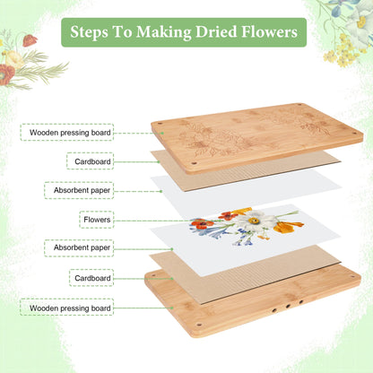 MLLNFUE Large Wooden Flower Press Kit, 11" x 8" Multi-Layer Plant Press for Dried Flowers, DIY Botanical Art and Craft Tool