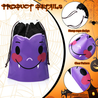 Wonderjune 75 Pcs Halloween Drawstring Treat Bags Halloween Plastic Candy Goodie Treat Sack Gift Bags for Boys Girls Birthday Holiday Theme Party Favors Supplies