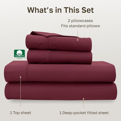 California Design Den Full Size Bed Sheets Set - 100% Soft Cotton, 400 Thread Count, Silky Smooth Sateen, Deep Pockets - Burgundy Red
