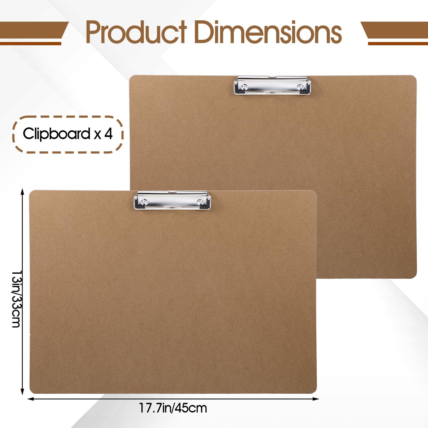 13'' x 17'' Clipboards, 4 PCS A3 Double Clip Hardboard Extra Large Clipboardes, Clipboards Low Profile Clip Art Clipboard Wood Material Drawing Clipboard