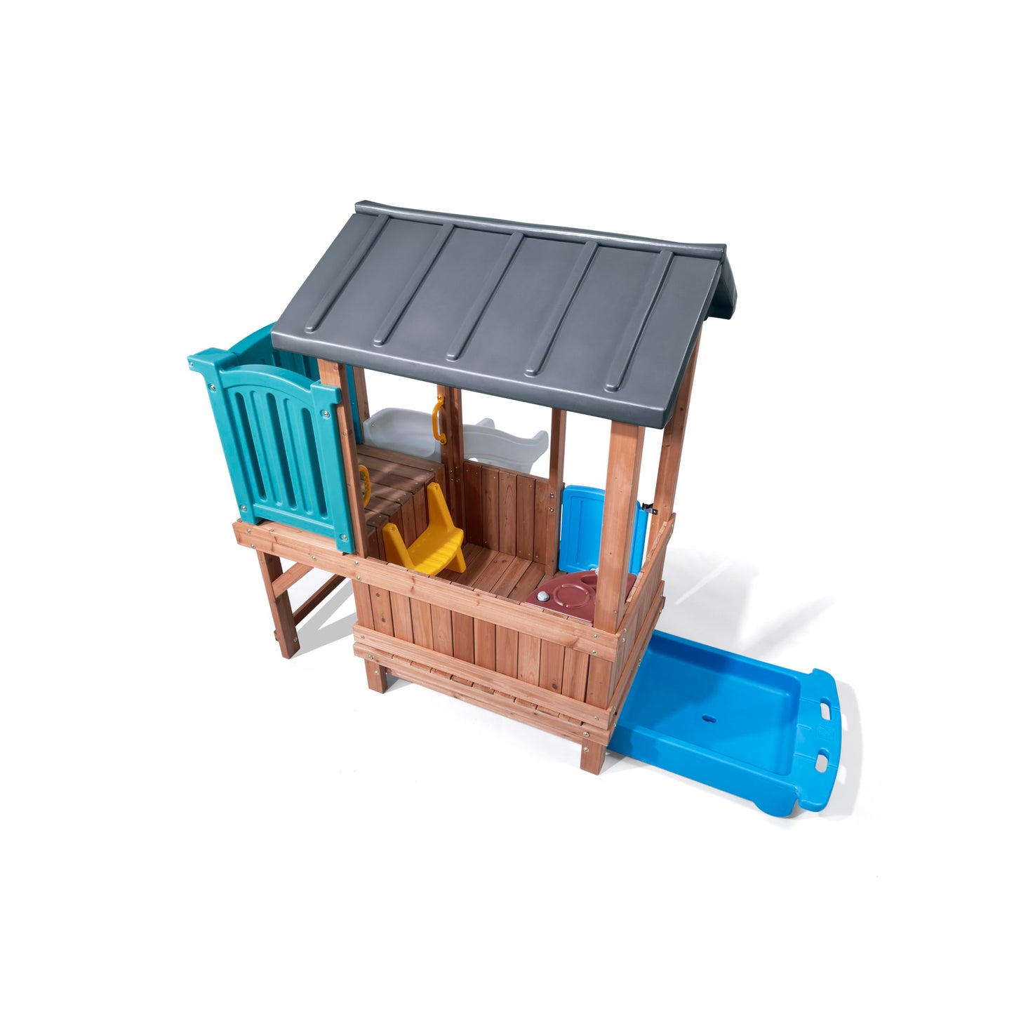 Step2 Woodland Adventure Playhouse & Slide, Kids Outdoor Playset, Backyard Playground Set, Swings, Storage Drawer, Made of Wood & Durable Plastic, Outside Jungle Gym, for Children 3-8 Years Old