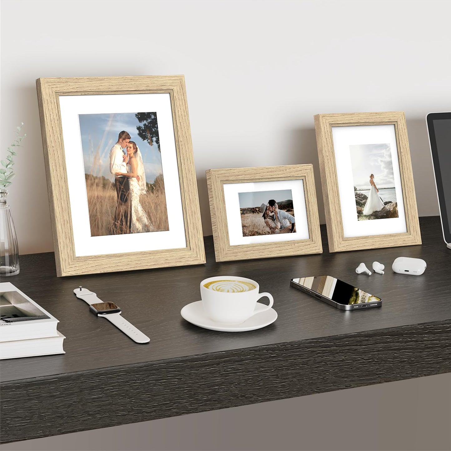 Povrgive Picture Frames, Made of Real Glass and Wooden Frame, Gallery Photo Frames Set of 10 for Collage Wall Decor, Multi Sizes Including 8x10, 5x7, 4x6 for Mounting or Tabletop Display, Wood