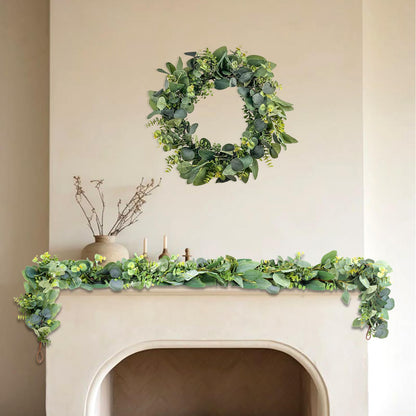 GOVIRAYE 24” Artificial Eucalyptus Wreath, Full & Lifelike Greenery Wreath with Frosted Tips, Door Decoration, All-Season Farmhouse Wedding Wall & Outdoor Decor