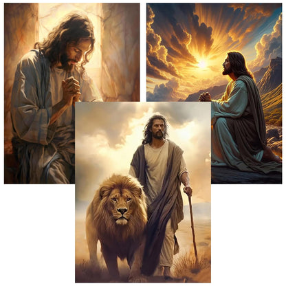 3 Pack Diamond Art Kits for Adults, Jesus Diamond Painting Kits for Adults, 5D DIY Round Drill Gem Art Paint with Diamonds Dots Crafts Kits for Home Decor Gift 12x16inch (Religion Christ)