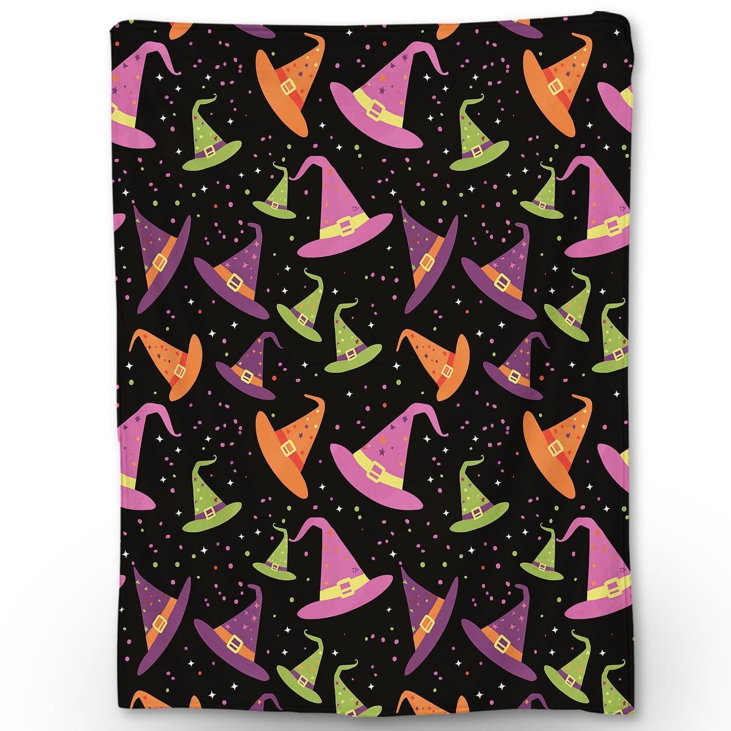 Ti Caldi Witch Hat and Stars Halloween Blanket - Soft Cozy Lightweight Flannel Throw Blanket for Adults Kids, Warm Fuzzy Blankets for Couch, Bed, Travel, Outdoor Use, Home Decor 60×50 in