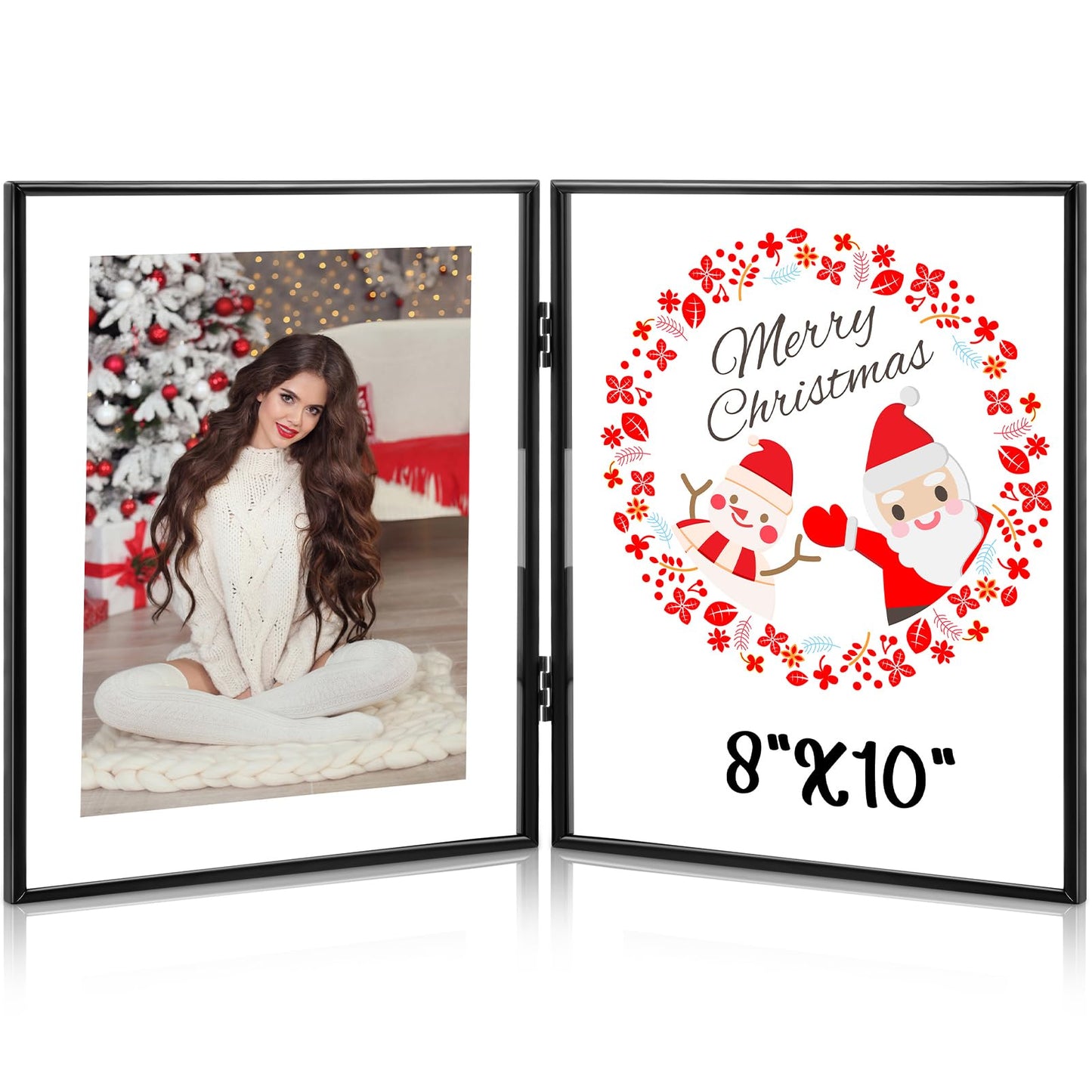 Sintuff 8" x 10'' Brass Double Picture Frame Clear Double Folding Hinged Frame Acrylic Memorial Photos Displayed Stand for Desktop Artwork Plants Specimen Graduation Christmas Gifts(Black)
