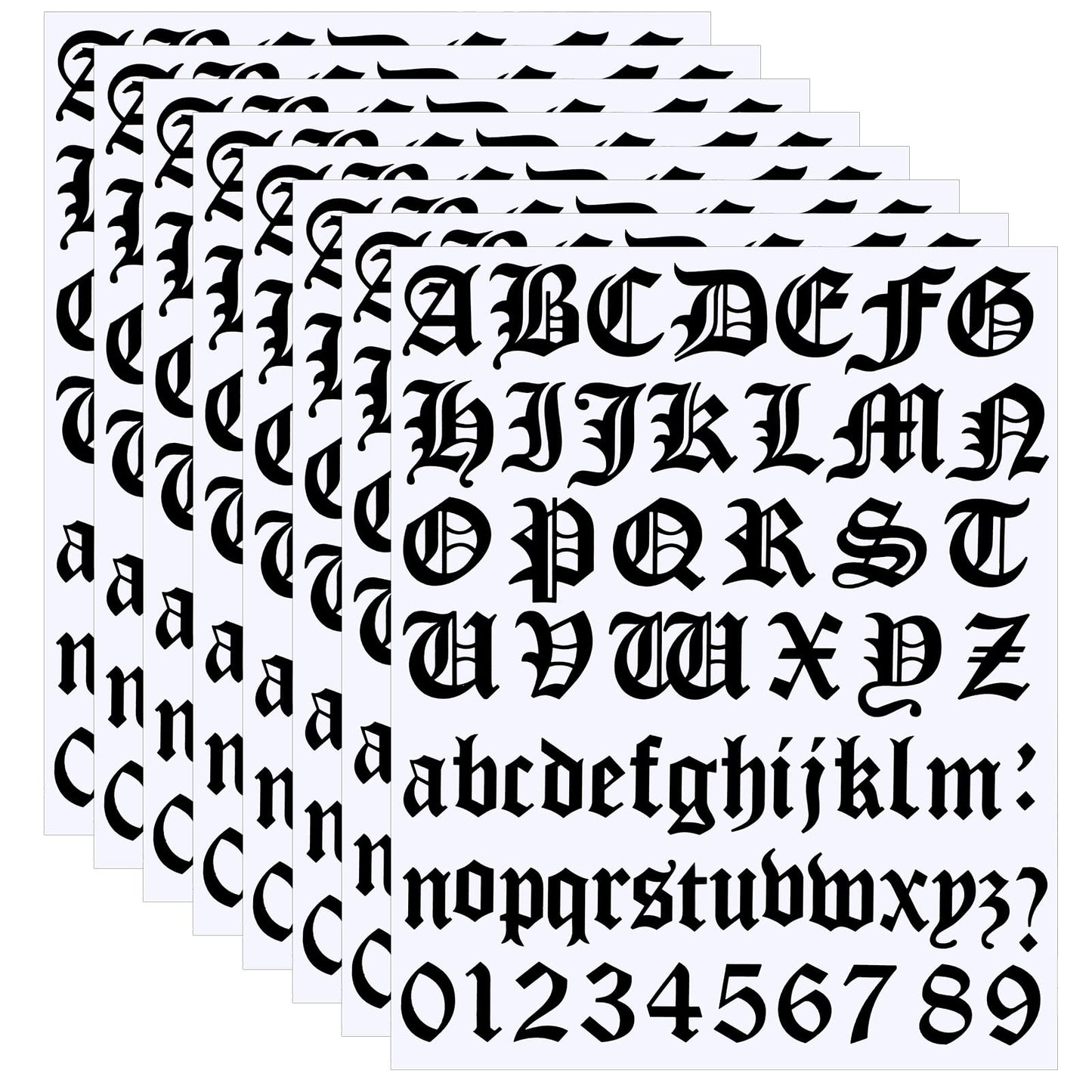 Teling 8 Sheets Letter Stickers Vinyl Old English Alphabet Number Stickers Self Adhesive Stick on Letters for Graduation Scrapbooking DIY Art Business Mailboxes Address Craft(1 Inch,Black)