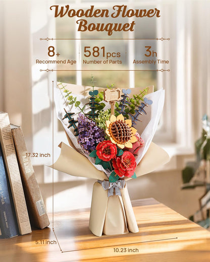 Rowood 3D Puzzles for Adults,DIY Wooden Flower Bouquet Building Set Craft Kit,Artificial Flower Botanical Collection,Mothers Day/Valentine's Day/Christmas/Birthday Gift for Women/Mom-TW01H