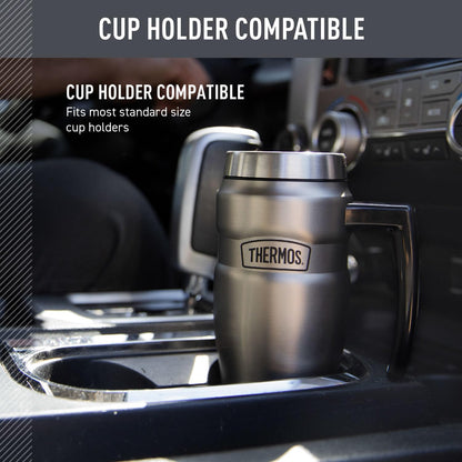 THERMOS Stainless King Travel Mug - 16oz Vacuum-Insulated, Midnight Blue - Leak-Proof Coffee Tumbler for Hot & Cold Drinks