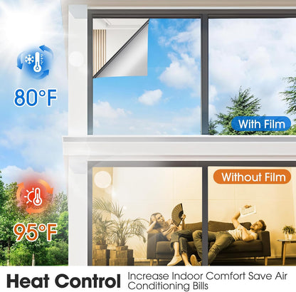 Coavas One Way Window Privacy Film, Heat Blocking Window Tint for Home, Non-Adhesive Anti-UV Covering