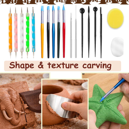 OMTRS 50PCS Clay Sculpting Tools Kit with Storage Bag, Pottery Sculpting Tools for Adult Beginners, Clay Modeling Tool Carving Kit for Pottery, Dotting, Molding, Shaping, Detailing (Redwood)