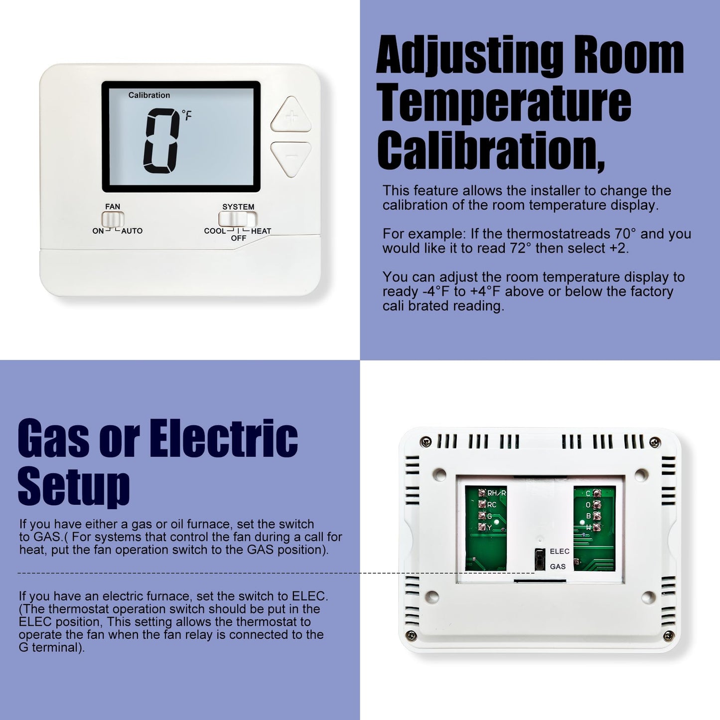 Heagstat Non-Programmable Thermostats for Home Conventional Single-Stage Systems, up to 1 Heat/ 1 Cool (with White Backlight)